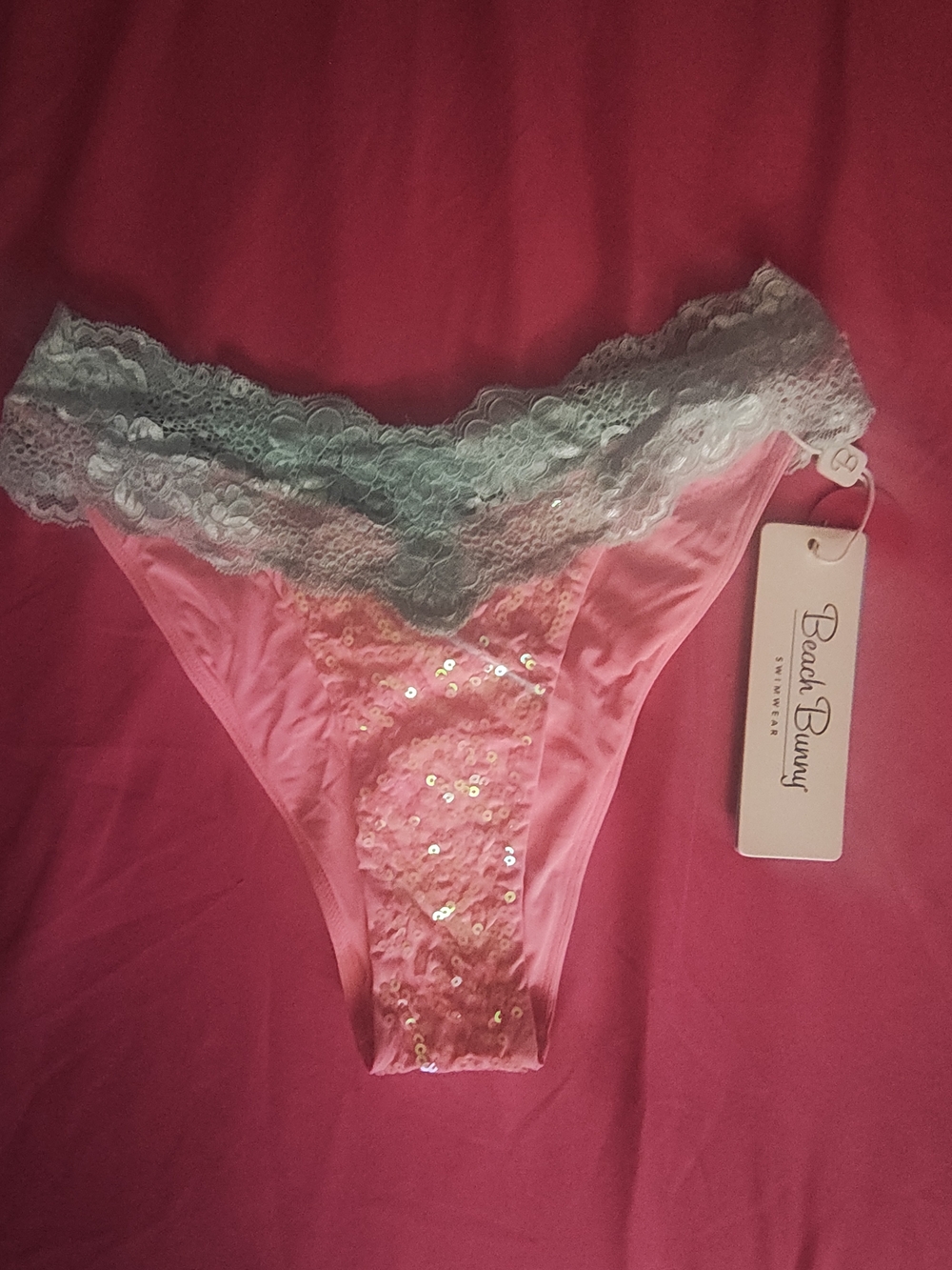Beach Bunny Pink Lace & Sequin Bikini Bottom XS NWT